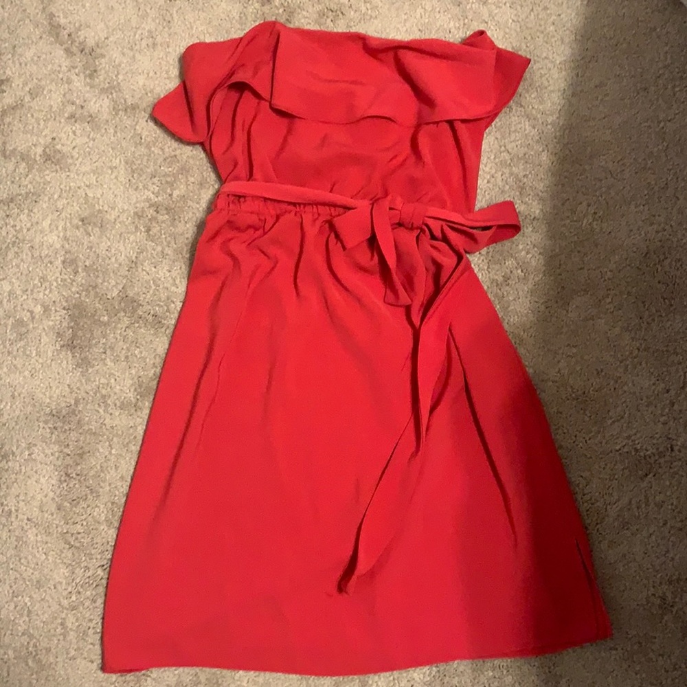 DKNYC strapless fuchsia dress with belted tie